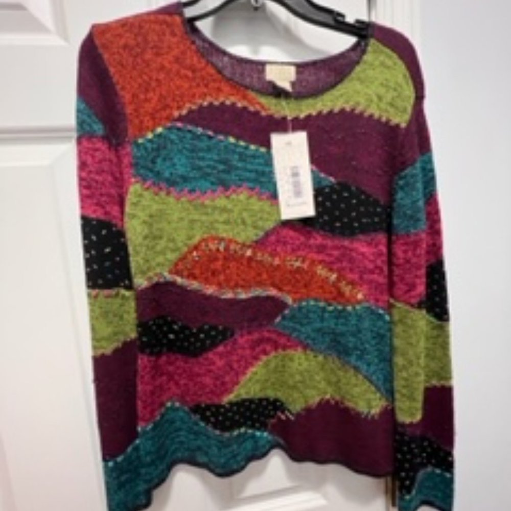 Sigrid Olsen NWT small petit beaded embroidered silk blend sweater